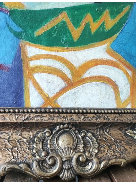 Image 1 of Vintage Cubist Portrait of a Woman in a Hat, Oil on Canvas, Picasso Style