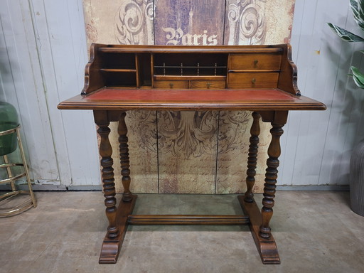 Antique ladies' desk, secretary with leather inlay, dimensions 92x59cm and 77/95cm high.
