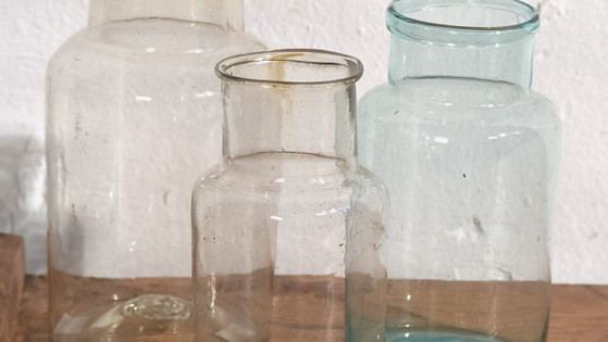 Kleine antieke flessen (ca. 1920). Set van 3 stuks #16 – Glazen & Karaffen, Glass (photo 3 of 10)