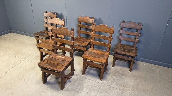 Image 1 of Vintage brutalistische eetkamerstoelen, set van 6 - jaren 60