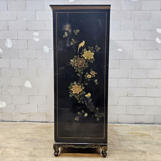 Image 1 of Vintage Chinese Kast Bladgoud Bloemen en Vogels (Barkast) Bohemian Kast / Oosterse Kast