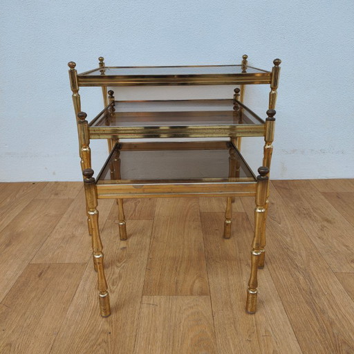 Vintage Hollywood faux bamboo Regency nesting tables, side tables