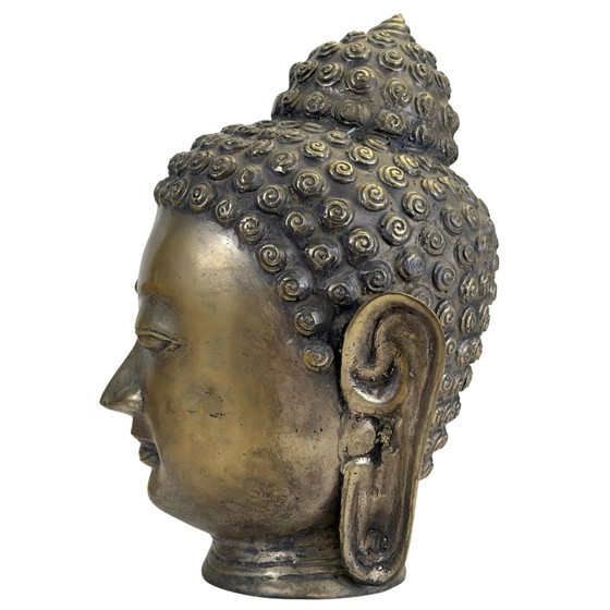 Bronze Buddha Head in Shan Style – Hand-cast Sculpture 31 cm (photo 7 of 11)