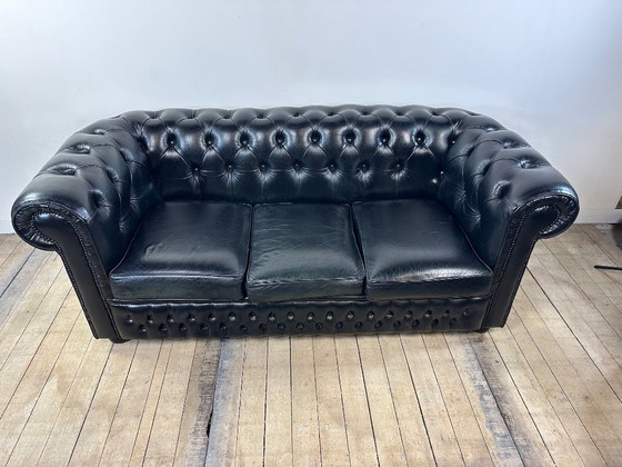 Image 1 of Divano Chesterfield vintage anni '80 in pelle nera