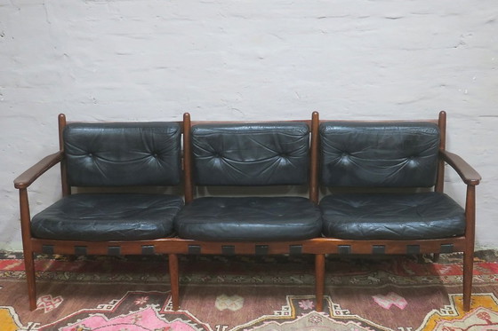 Image 1 of Cadett 3-Sitzer-Sofa aus Teakholz und Leder von Eric Merthen, Schweden, 1960er Jahre