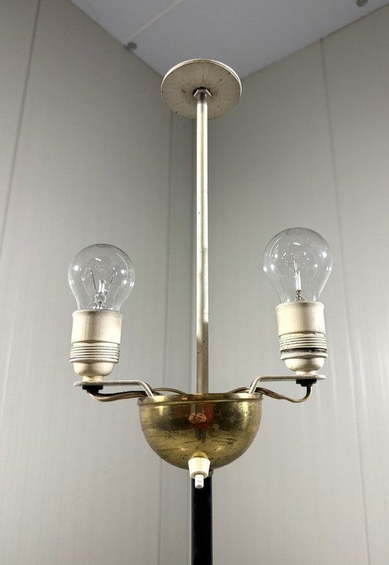 Image 1 of Austrian brass floor lamp with pleated lampshade 1940-50s
