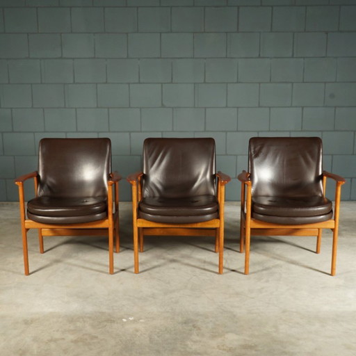 Poltrone vintage – Ib Kofod Larsen – Fröscher – anni '60 – fauteuils, Leather, Wood
