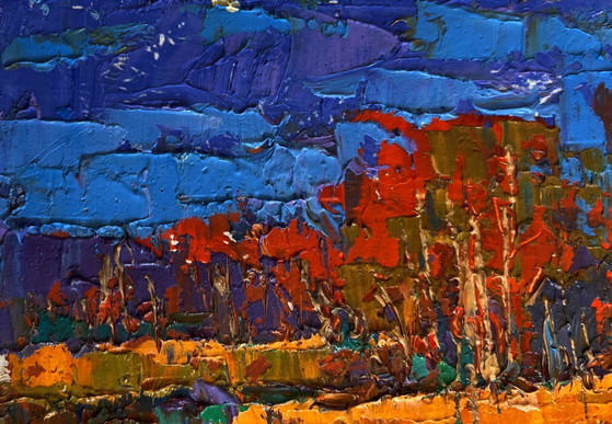 Image 1 of Original Oil Painting Autumn River Landscape Autumn mood near the river