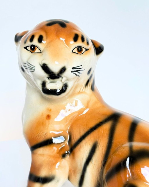 1960s Italian Crackle Glazed Ceramic Tiger cub – Hollywood Regency Style