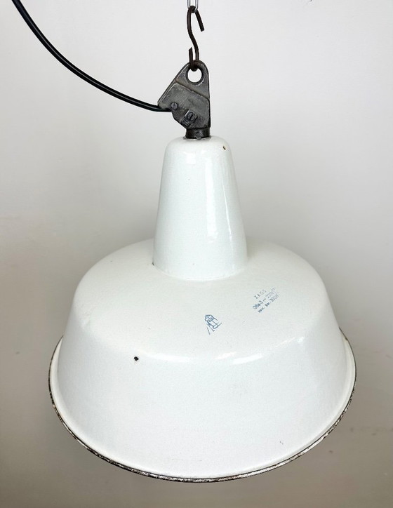 Image 1 of Large Industrial White Enamel Factory Pendant Lamp from Zaos, 1960s