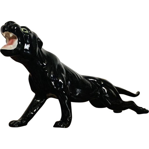 Vintage zwarte panter van keramiek met groene ogen uit Monaco