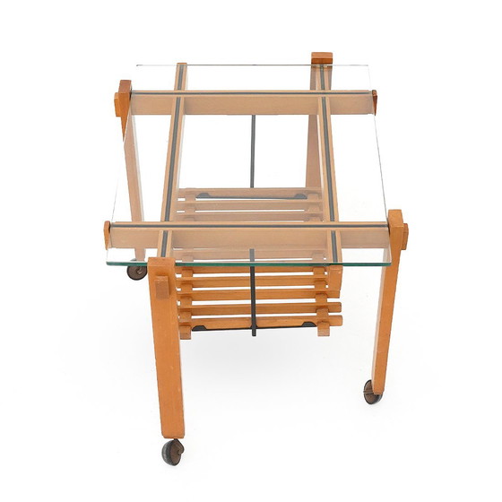 Image 1 of Wooden and glass coffee table with wheels, 1960s