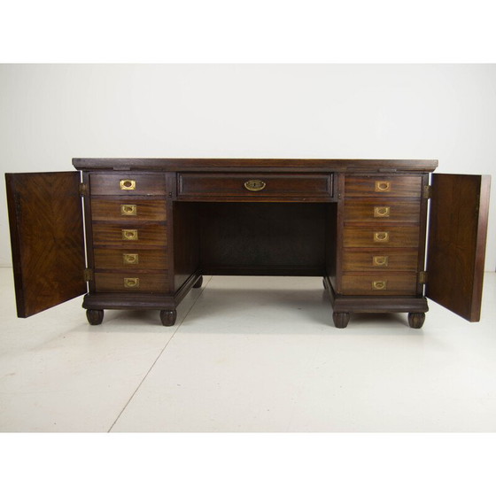 Image 1 of Vintage freestanding desk in wood and brass, 1920s