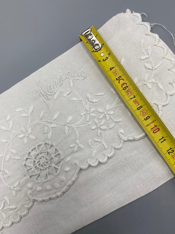 Serviette brodée ancienne « Monsieur » – linge de trousseau vers 1900 – Objets déco, Cotton (photo 6 of 6)