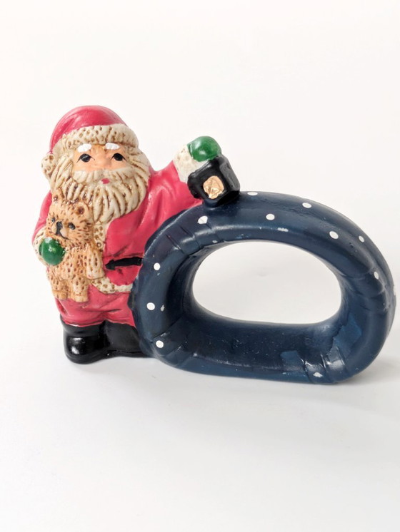 Image 1 of Set di 4 anelli per tovaglioli in porcellana vintage | Decorazioni natalizie tedesche dipinte a mano