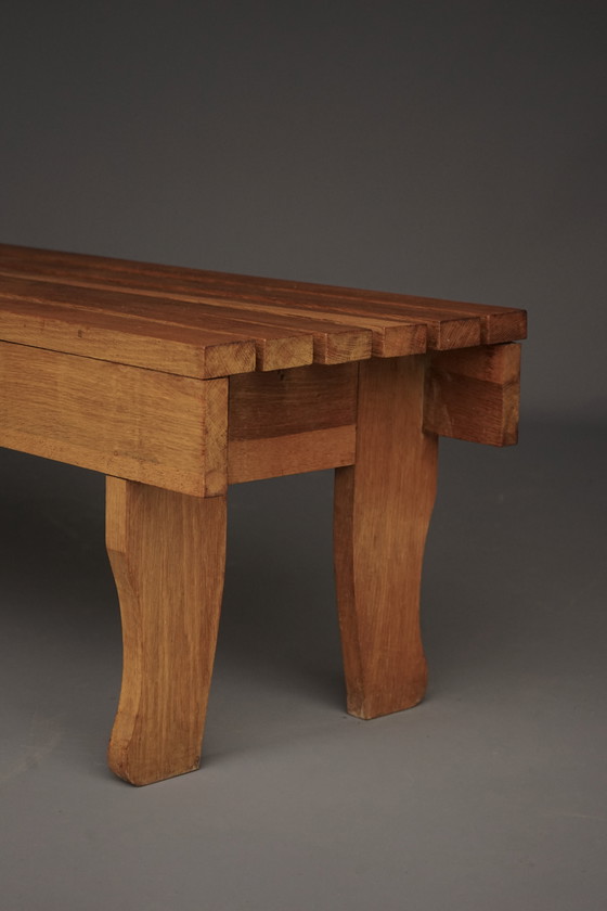 Image 1 of Long banc à lattes en chêne vintage, 1960s