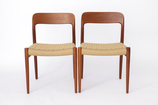 2 Niels Otto Moller Dining Chairs, Model 75, Teak, 1950s – Renewed Papercord Seat, Makers Stamp, Worldwide Shipping