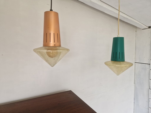 Two Vintage Atomic Age Pendant Lamps