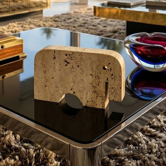 Image 1 of Sculpture originale d'éléphant en travertin des années 1970, par Enzo Mari pour F.lli Mannelli