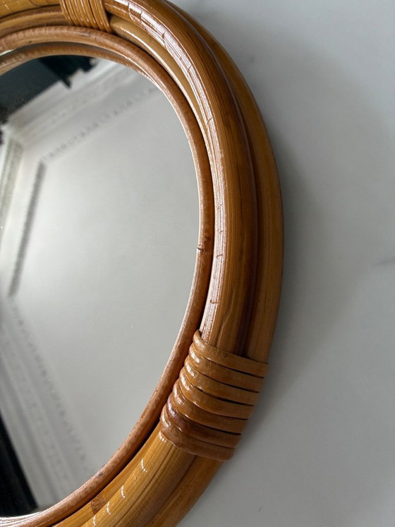 Image 1 of Vintage round rattan mirror