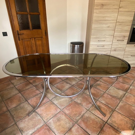 Roche Bobois oval table. 1970. Chromed steel. 188x90.