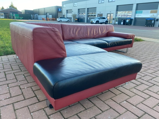 Image 1 of Divano angolare Montel in vera pelle rossa e nera