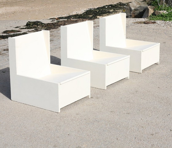 Set di 3 Poltrone brutaliste, legno dipinto, anni '60 (photo 12 of 28)