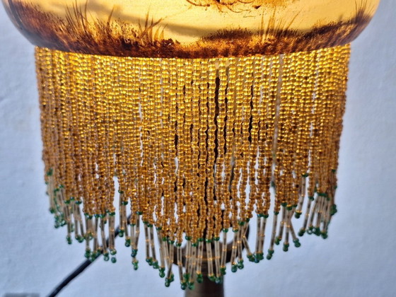 Image 1 of Antique Signed Reverse Painted Bronze Table Lamp, 1910-20