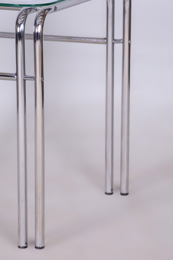 Originele 20e-eeuwse zitset met tafel, chroom, glas, Slowakije, jaren 70 – Stoelen / fauteuils, Textile (photo 6 of 14)