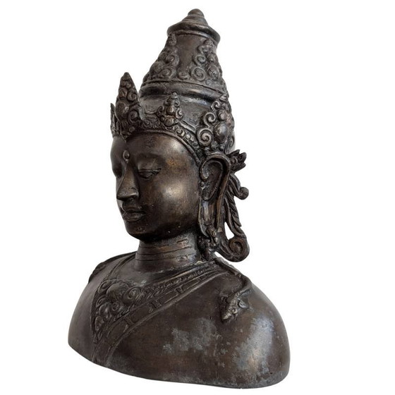 Antieke bronzen Vishnu buste met kroon – kavel 135 – Beeldhouwkunst, Gold (photo 8 of 18)