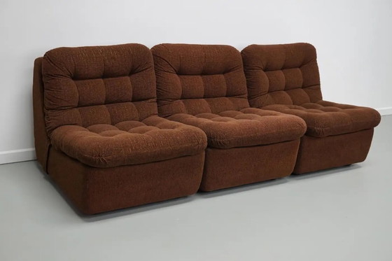 Image 1 of Divano modulare tedesco vintage a 3 posti in bouclé marrone, anni '70