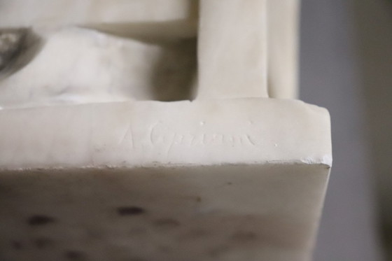 Image 1 of Child Gets off Chair, 19th Century Italian Marble Sculpture, Signed