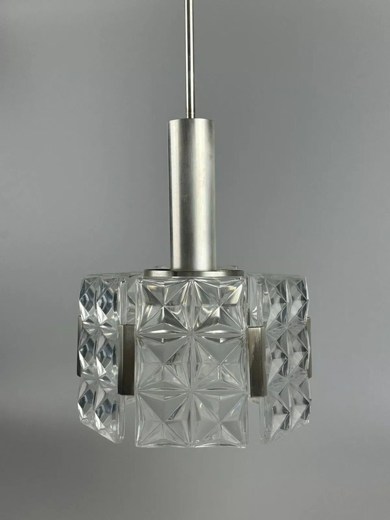 Image 1 of Lampadario da soffitto anni '60 anni '70 Hillebrand Leuchten Germany vetro metallo