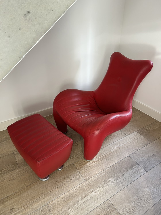 Image 1 of Leolux Balou Armchair Red Leather + Hocker