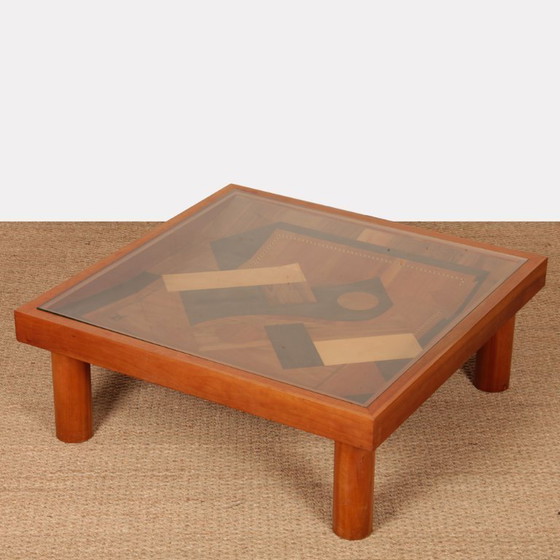 Image 1 of Square coffee table, handcrafted marquetry work, 1985