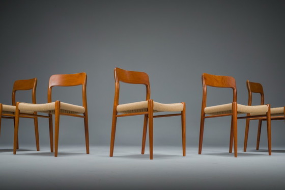 Image 1 of Dänische Teak Mod. 77 Esszimmerstühle mit Papierkordel von Niels O. Møller für J.L. Møllers, 1959, 5 Exemplare