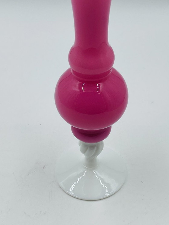 Image 1 of Pink and white opaline vase, 31 cm
