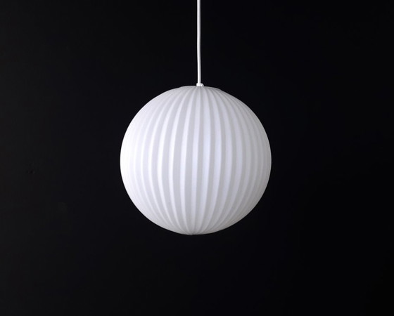 Image 1 of Louis Kalff for Philips Eindhoven, vintage milk glass pendant lamp, beautiful in its simplicity, Dutch design, MCM lamp