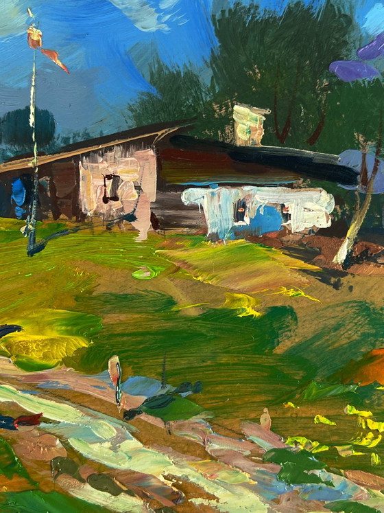 Dipinto a olio originale paesaggio impressionista La via di casa, Dipinti e disegni, Legno, Altro, Verde (foto 9 di 11)