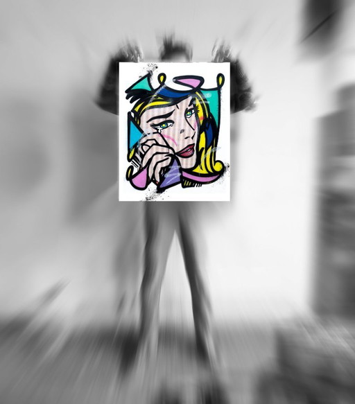 UTOPÍA - Niña llorando - Pintura de bellas artes enmarcada sobre papel