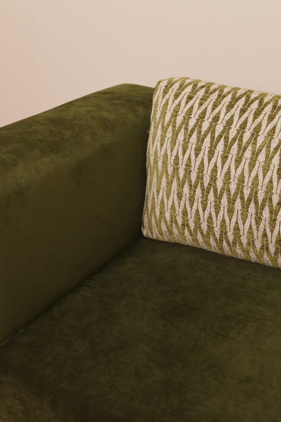 Image 1 of Vintage sofa 2 places deep olive green modern design 