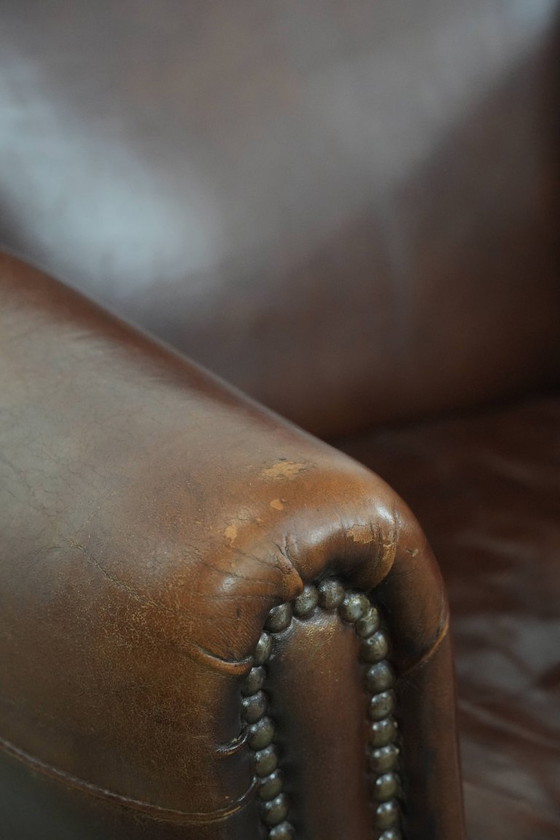 Image 1 of 2 x Vintage schapenleren fauteuil met prachtige warme kleuren