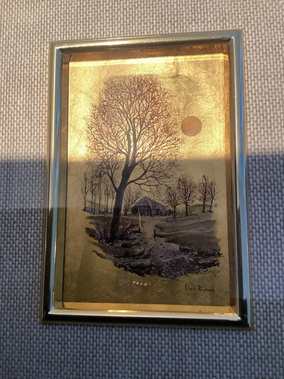Duo set Certified Vintage Italian Miniatures on 23K Gold Leaf., Art, Glass, Brown (photo 3 of 8)