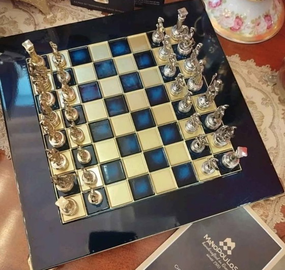 Image 1 of Manopoulos Griekenland schaakspel met schaakbord en certificaat