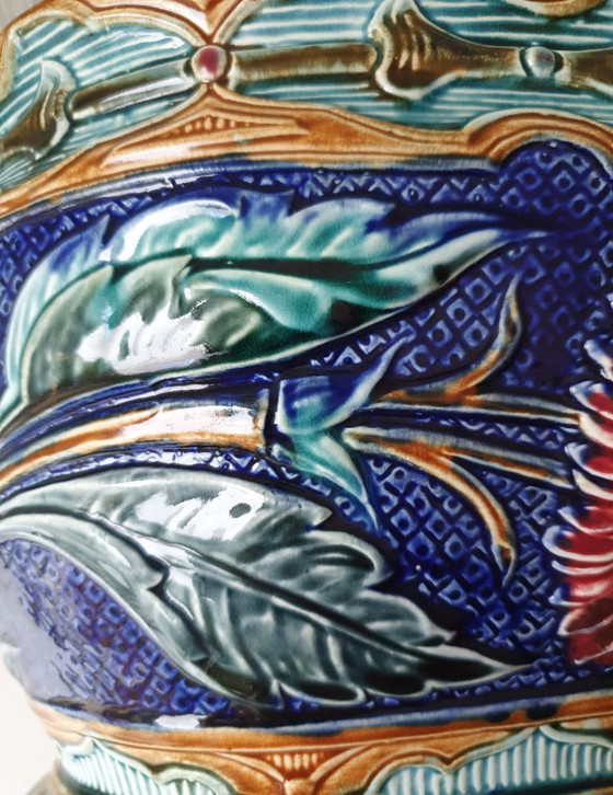 Belgian Majolica Jardinière, Faïencerie de Wasmuël (c.1900), Wasmuel, Plant pot, Ceramic, Multi Color (photo 7 of 13)