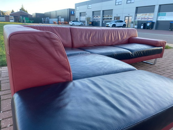 Image 1 of Divano angolare Montel in vera pelle rossa e nera