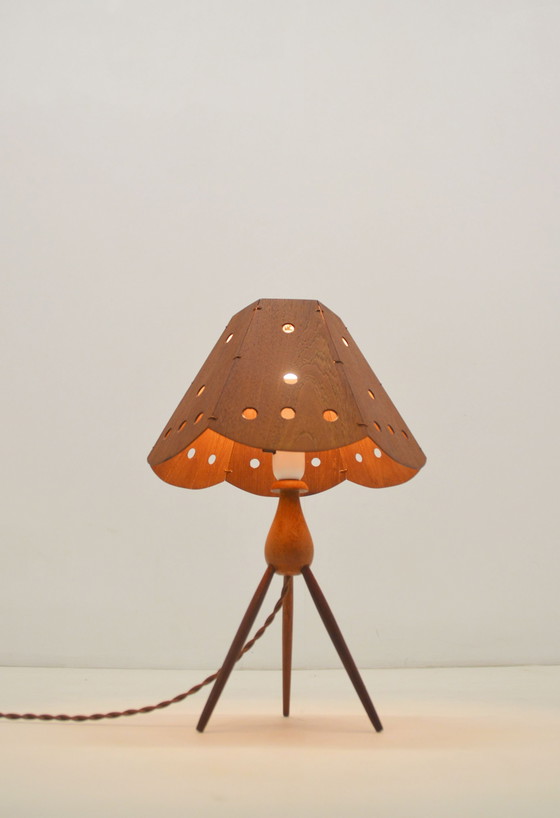 Image 1 of Danish Table Lamp on Tripod in Teak, 1960s