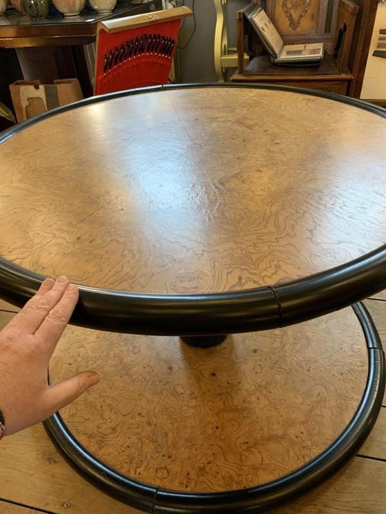 Table basse ronde tournante Art Déco en loupe d'érable et ébène attribuée à De Coene Freres, 1925 (photo 15 of 18)