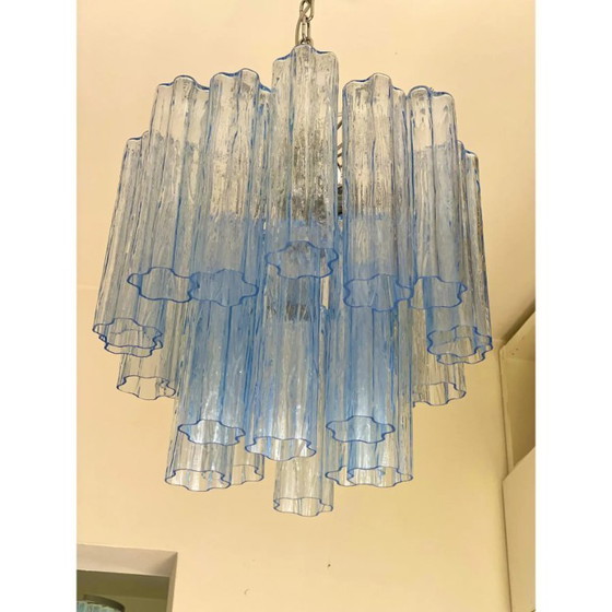 Image 1 of Lustre "Tronchi" en verre de Murano bleu de style Venini
