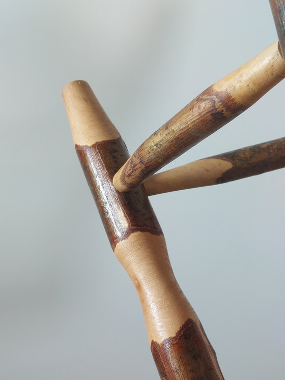 Pair of vintage mid-century hazelwood stools with carved bark decor – Footstools & poufs (photo 6 of 11)